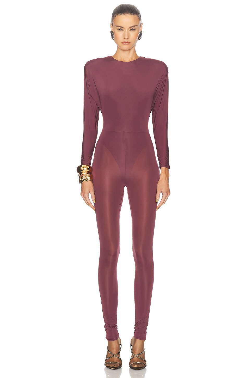 Image 1 of Alex Perry Batwing Jersey Catsuit in Plum