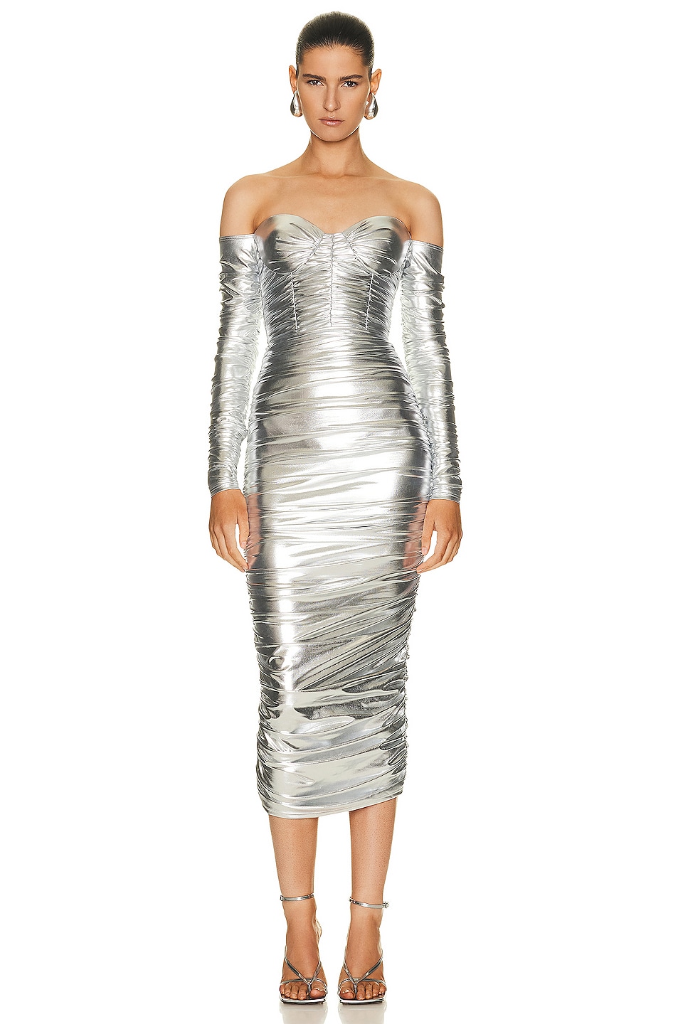 Image 1 of Alex Perry Dale Off Shoulder Cup Dress in Silver