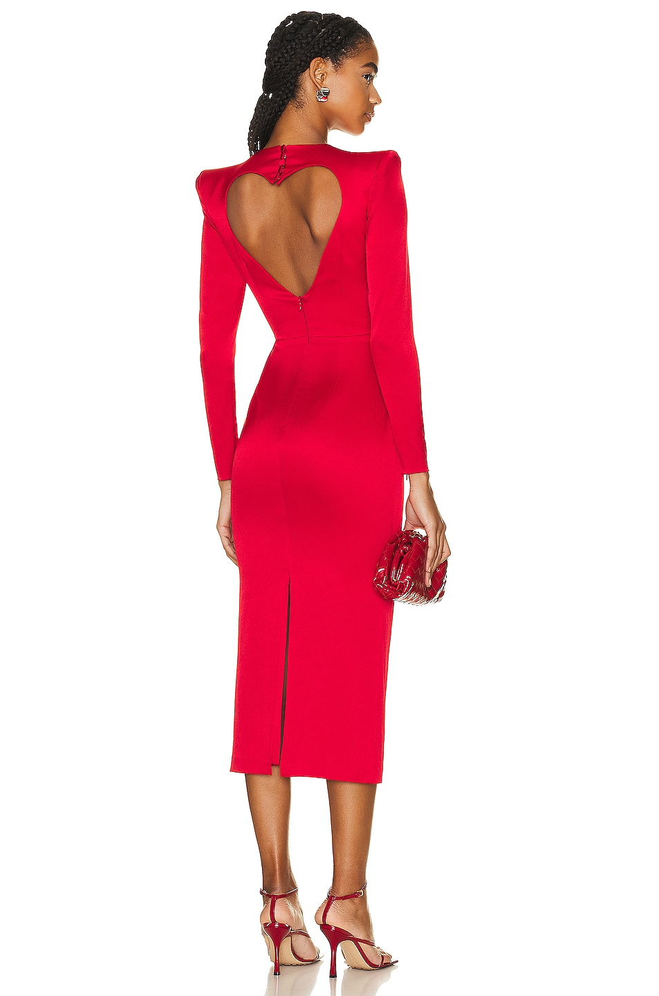 Image 1 of Alex Perry Mara Long Sleeve Crew Heart Dress in Red