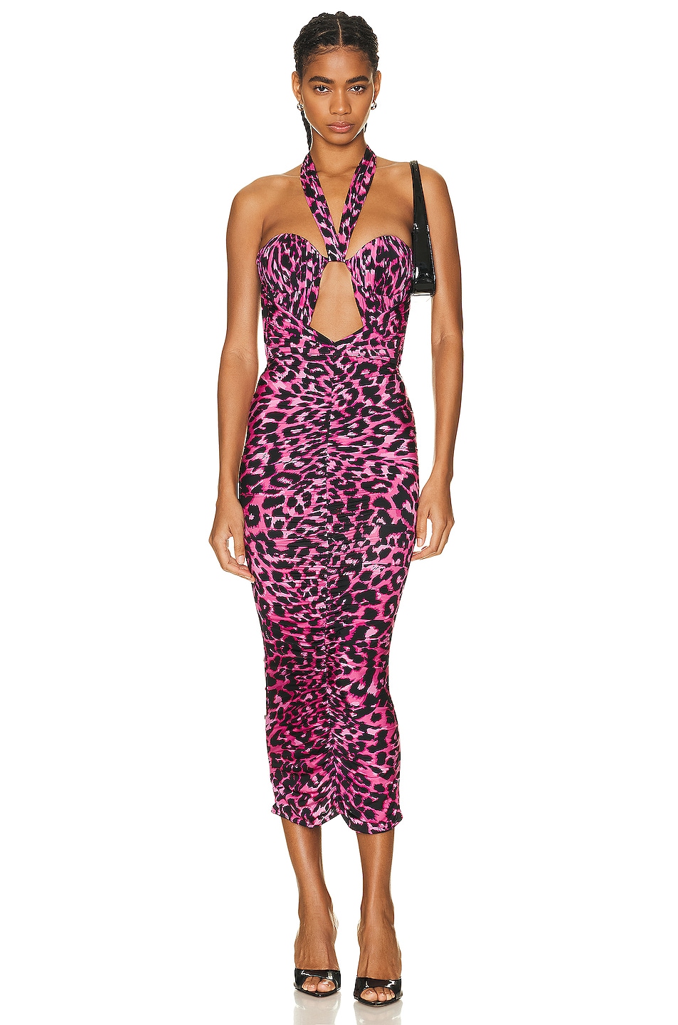 Image 1 of Alex Perry Caton Ruched Halter Twist Dress in Pink