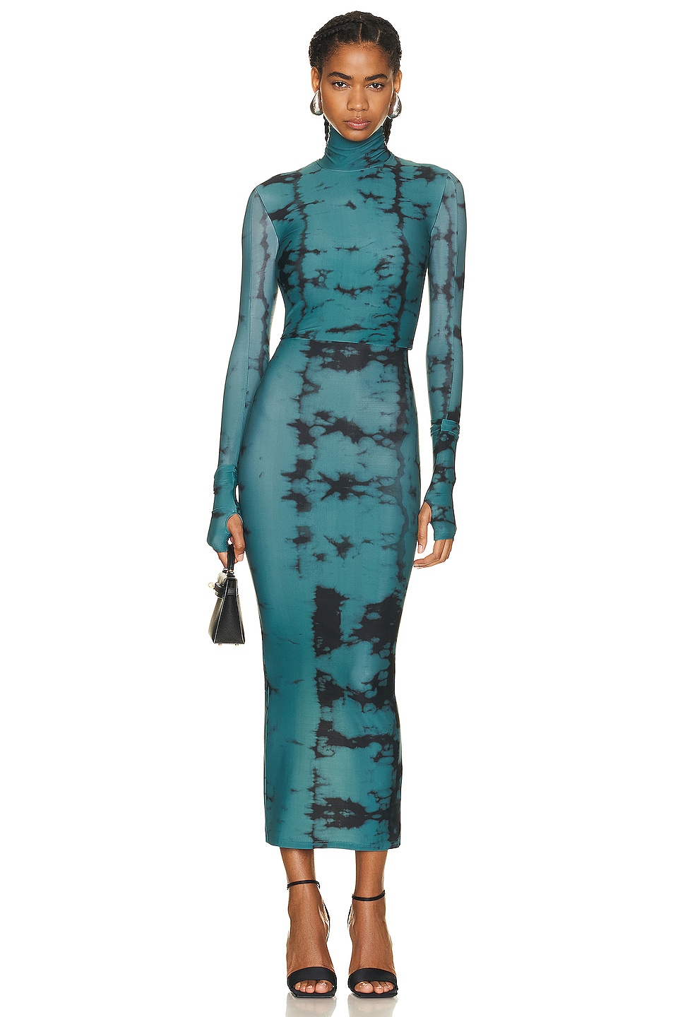 Image 1 of Alex Perry Malone Turtleneck Long Sleeve Dress in Moss & Black Print