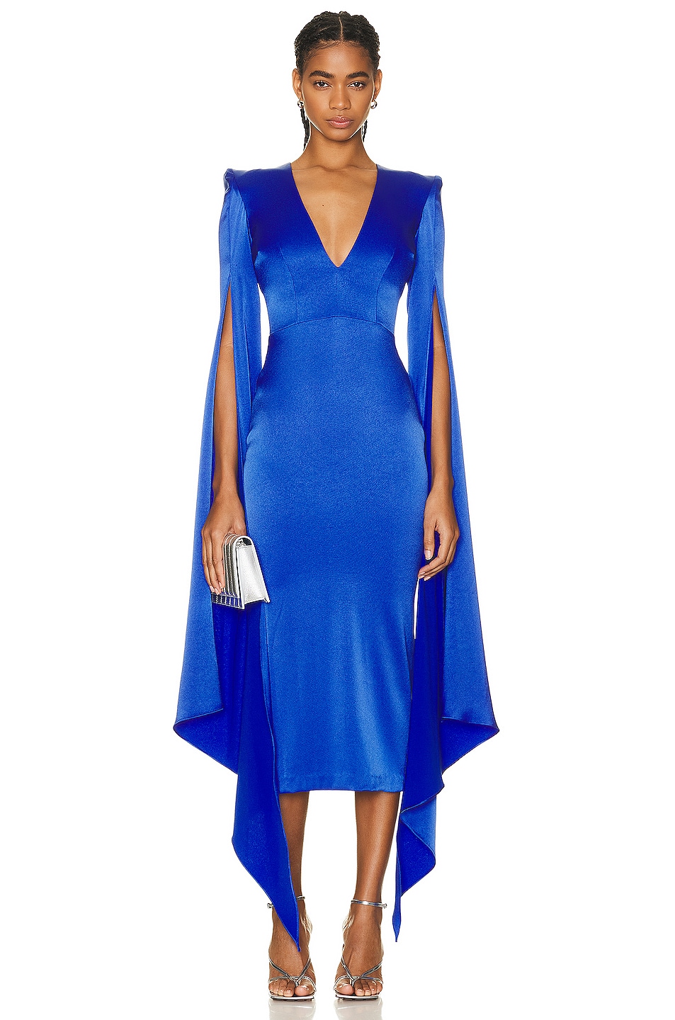 Image 1 of Alex Perry Vander V Neck Cape Sleeve Dress in Bluebell