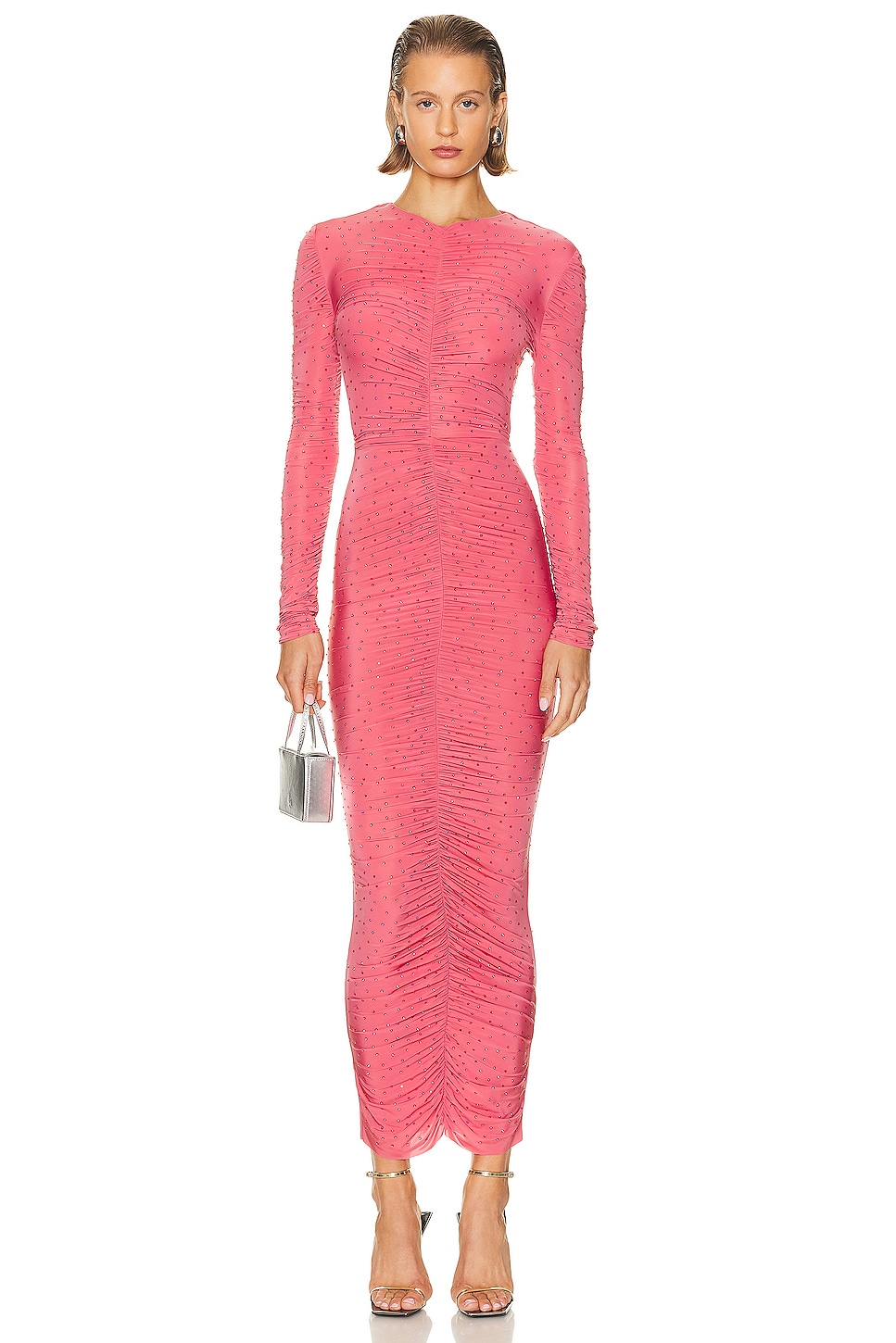 Image 1 of Alex Perry Long Sleeve Crystal Column Dress in Garnet Rose