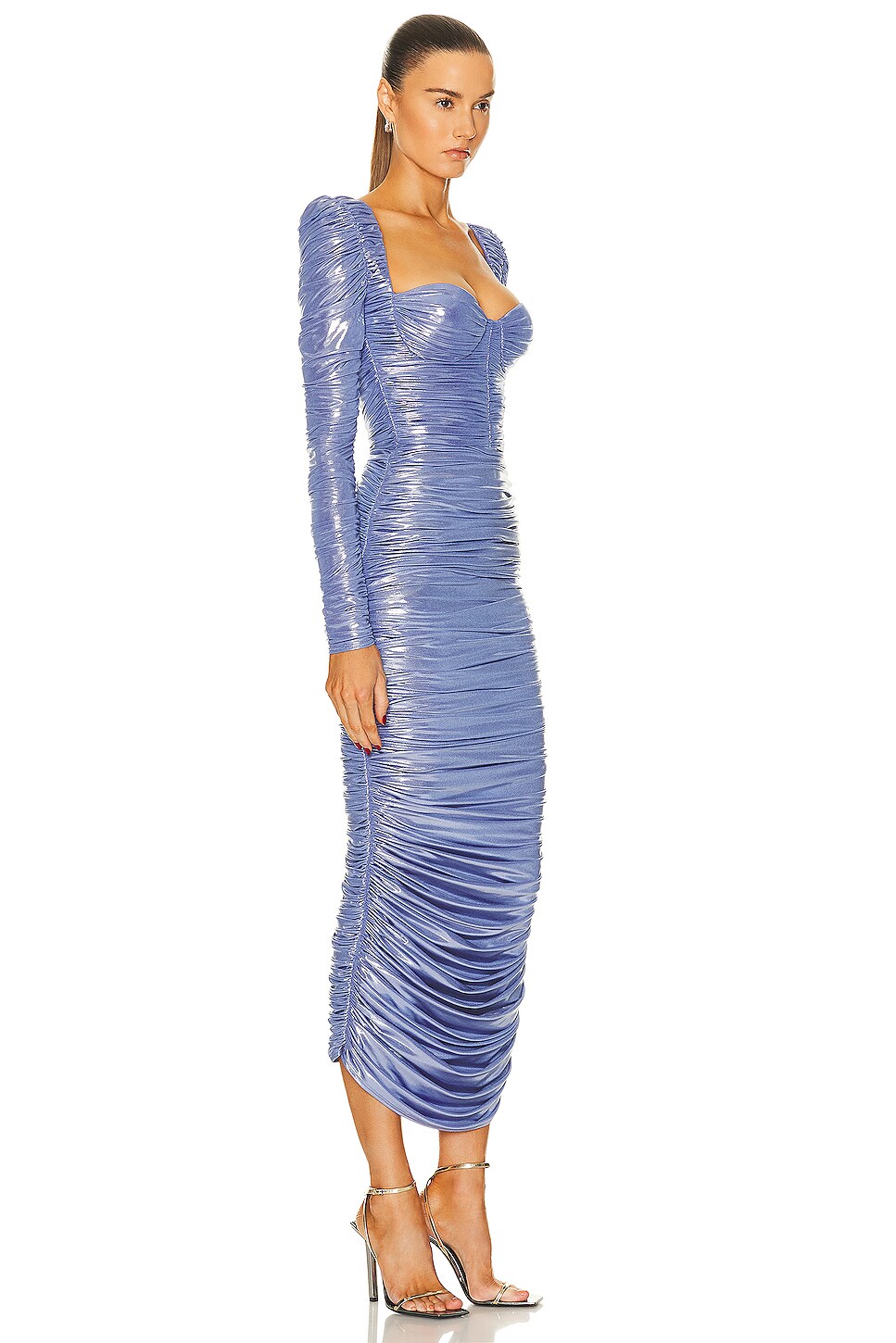Alex Perry Long Sleeve Ruched Metallic Dress in Periwinkle | FWRD