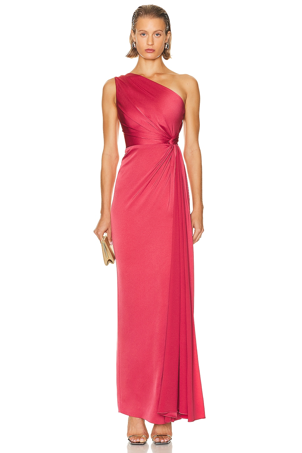 Image 1 of Alex Perry One Shoulder Twist Satin Column Dress in Garnet Rose