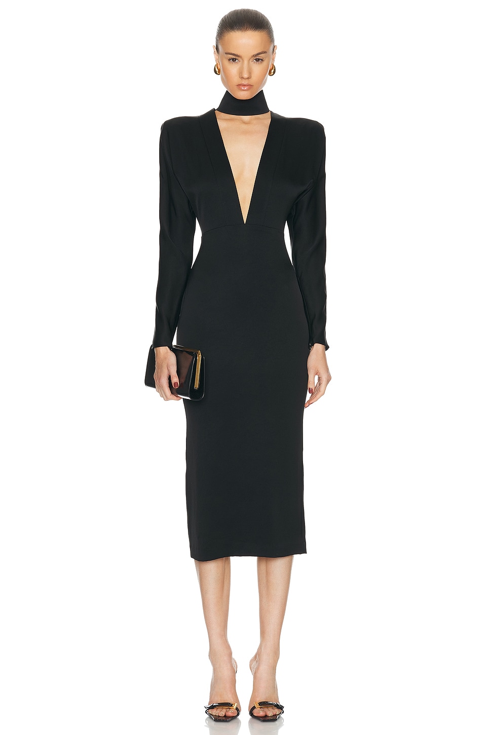 Image 1 of Alex Perry Long Sleeve V Neck Dress in Black