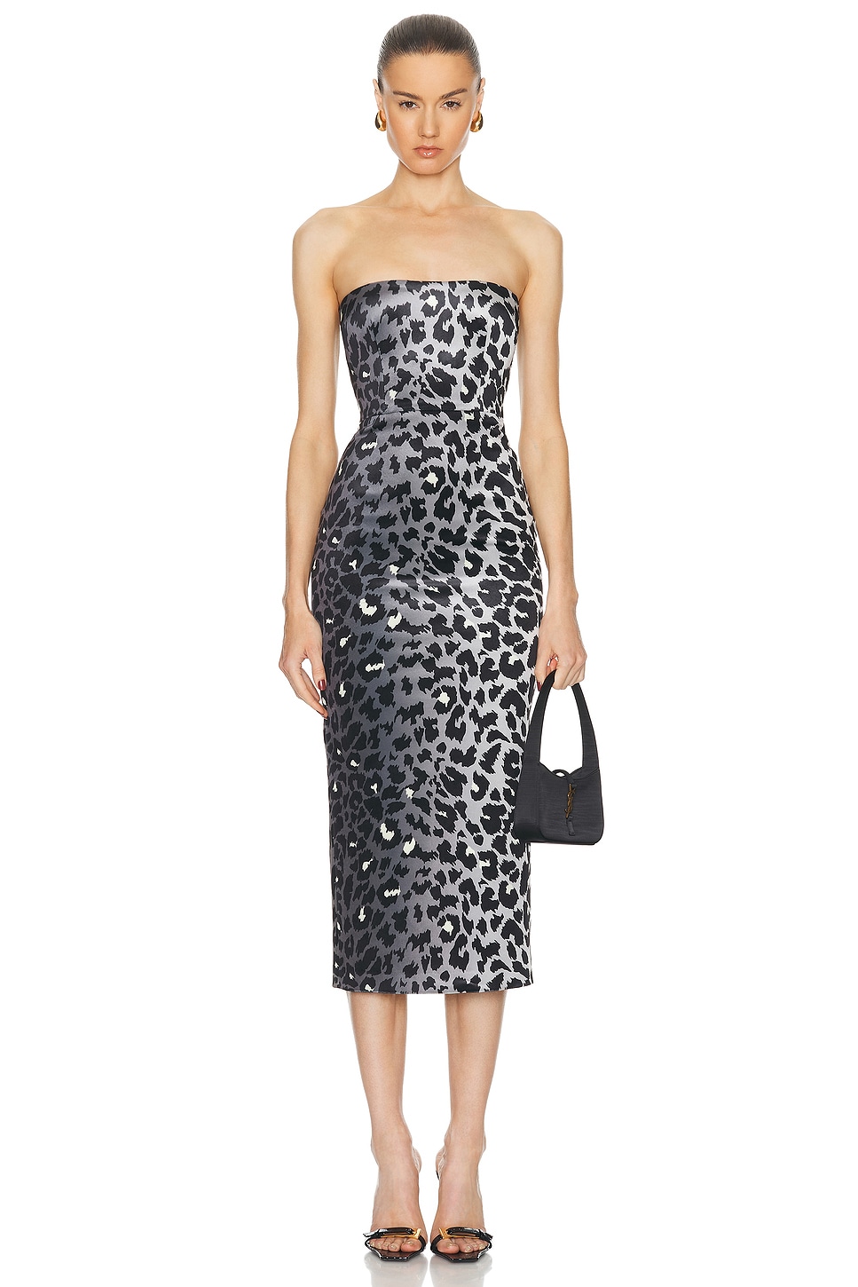 Image 1 of Alex Perry Strapless Dress in Silver Leopard