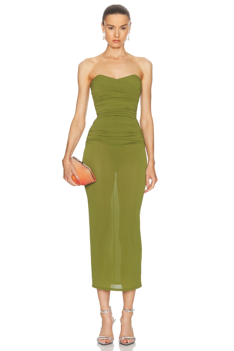 Image 1 of Alex Perry Strapless Sweetheart Ruched Dress in Fern