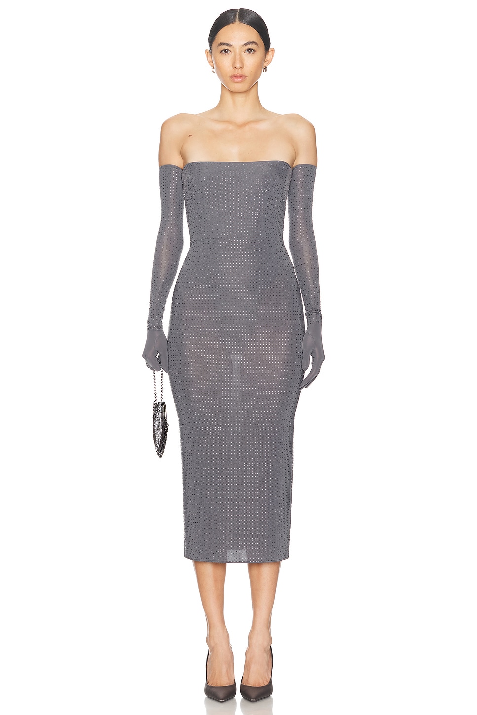 Image 1 of Alex Perry Strapless Crystal Glove Dress in Iron