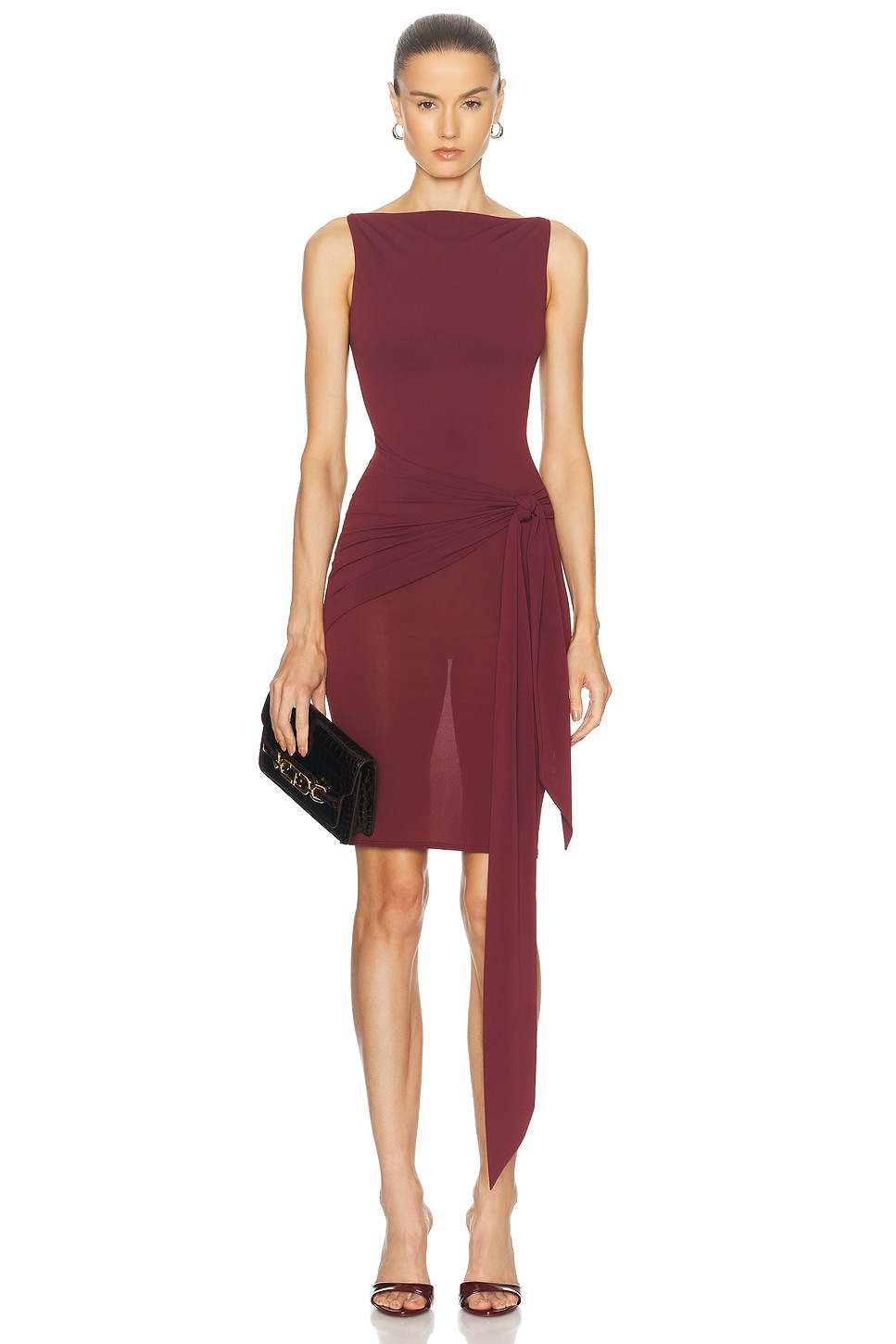 Image 1 of Alex Perry Gathered Jersey Midi Dress in Burgundy