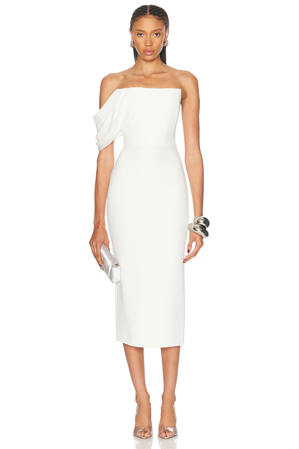 Image 1 of Alex Perry Draped Corset Midi Dress in White