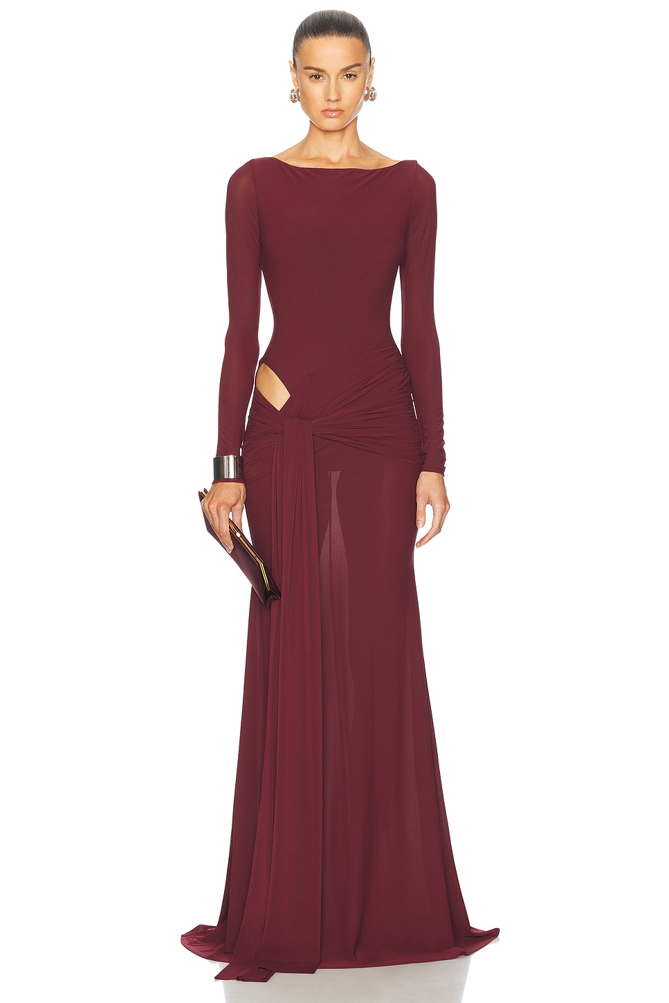 Image 1 of Alex Perry Wrapped Jersey Gown in Burgundy