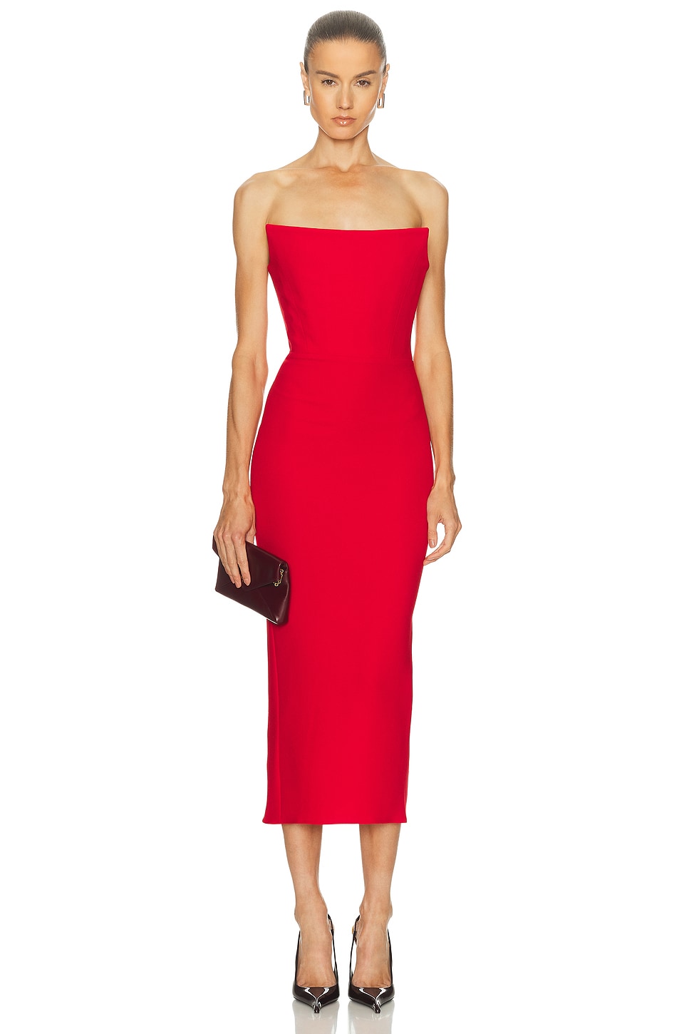 Image 1 of Alex Perry Strapless Stretch Crepe Midi Dress in Red