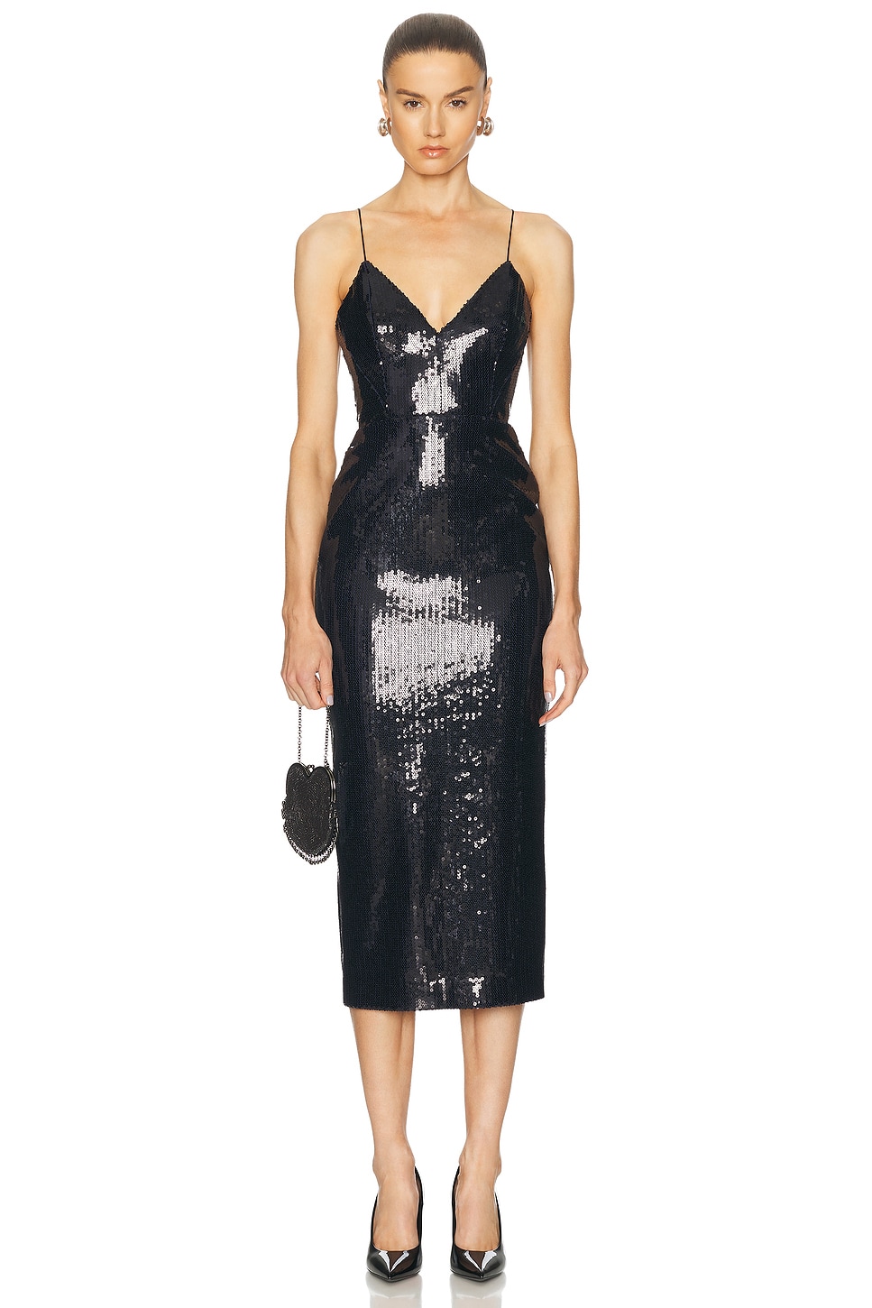 Image 1 of Alex Perry Sequined Bikini Midi Dress in Navy
