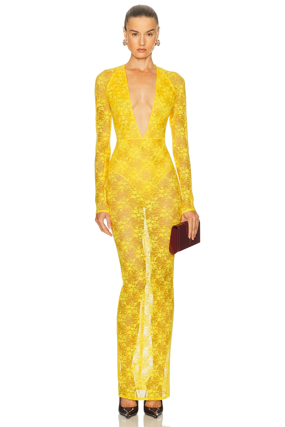Image 1 of Alex Perry Long Sleeve Halter Column Dress in Yellow