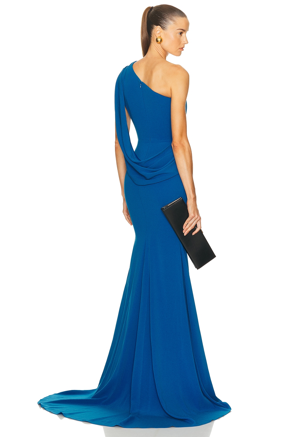 Image 1 of Alex Perry One Shoulder Drape Gown in Ocean Blue