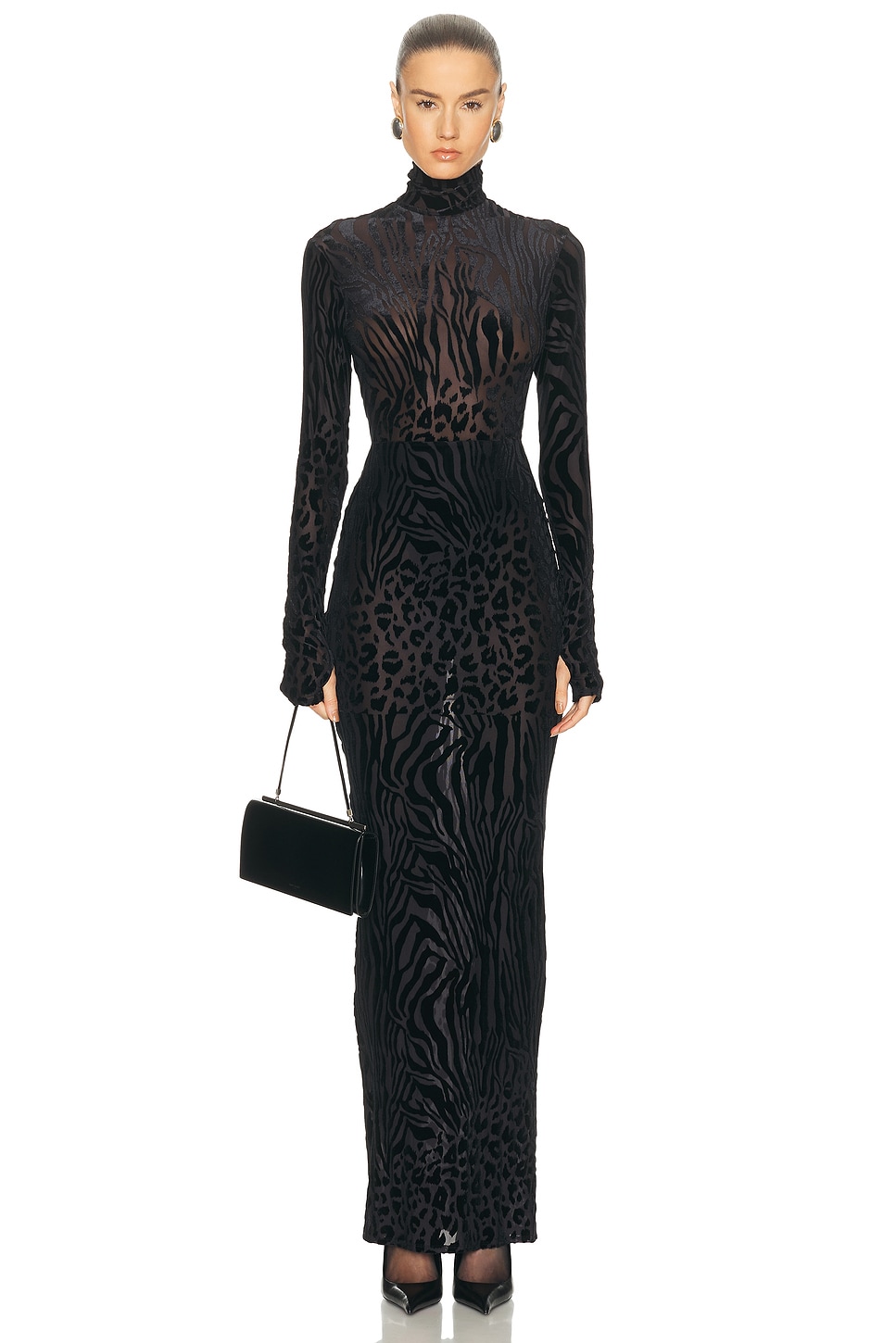 Image 1 of Alex Perry Animal Print Burnout Column Dress in Black