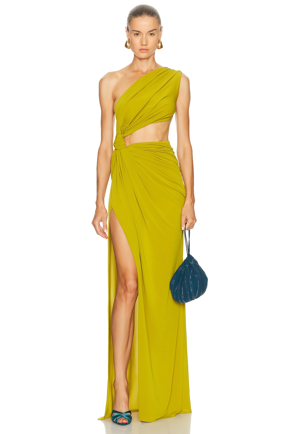 Image 1 of Alex Perry One Shoulder Draped Gown in Chartreuse