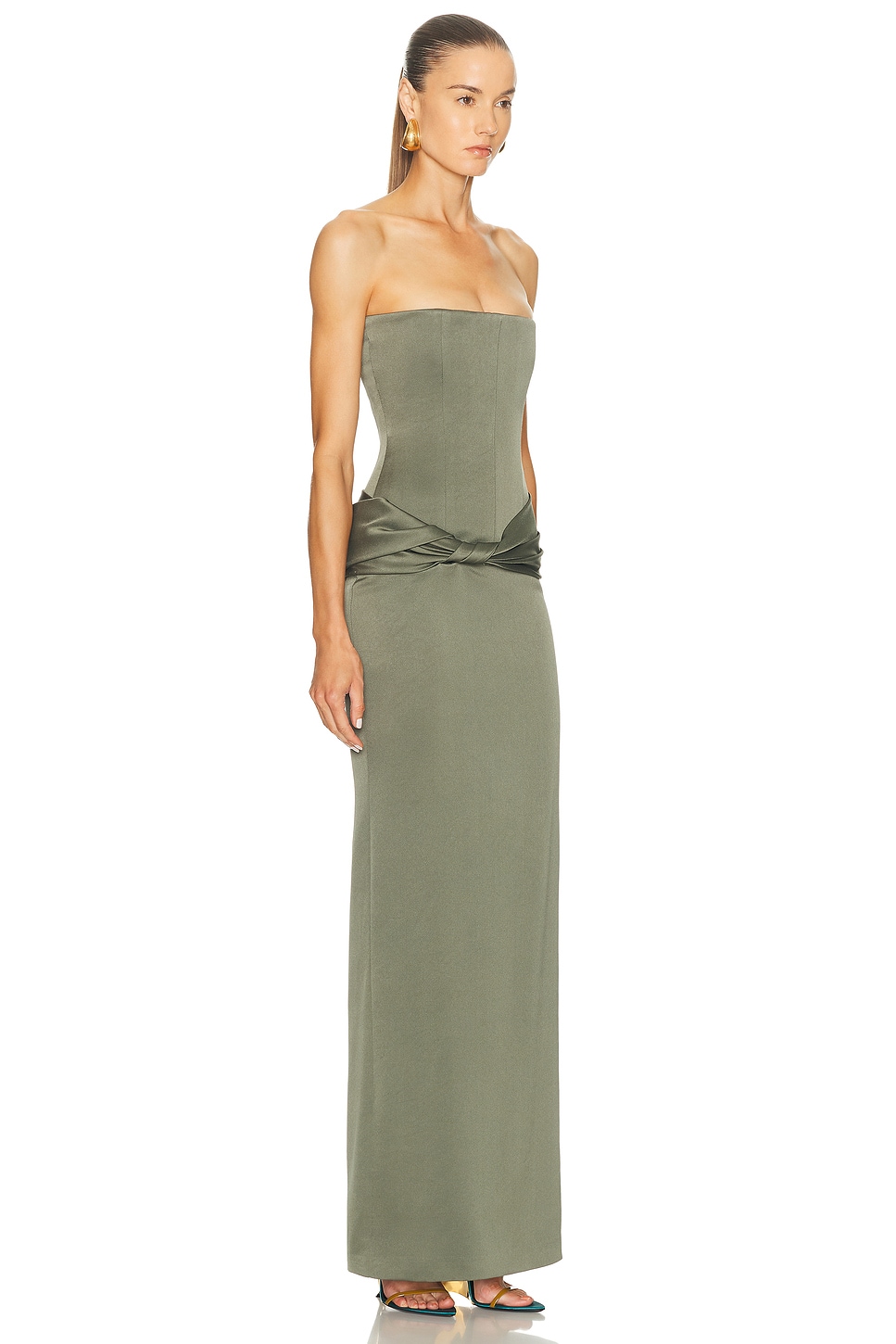 Strapless Longline Corset Twist Drape Column Dress