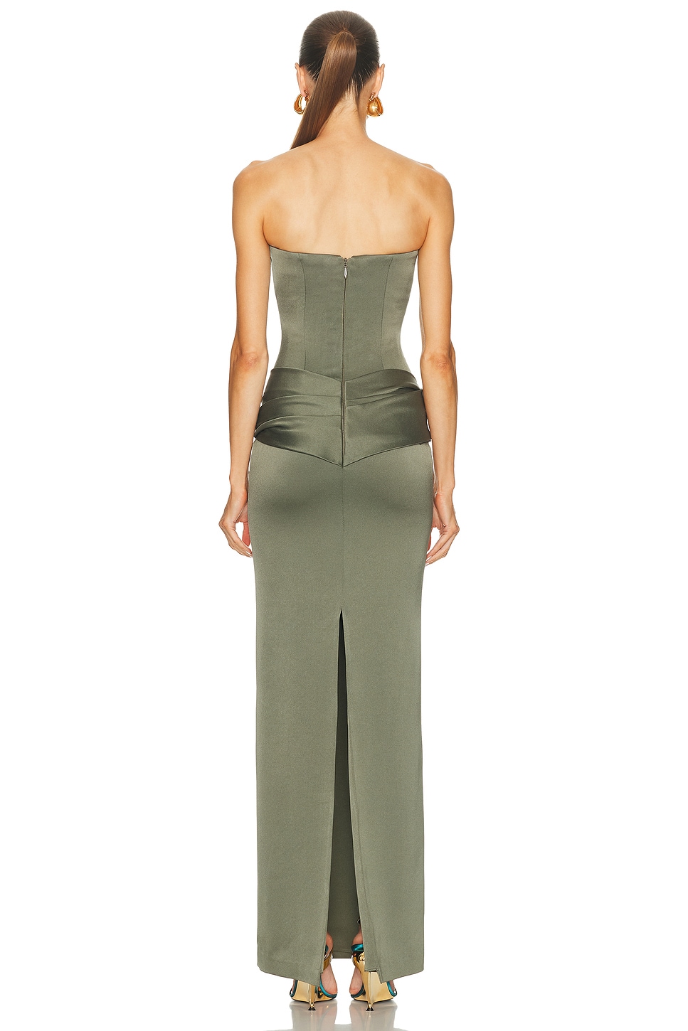 Strapless Longline Corset Twist Drape Column Dress