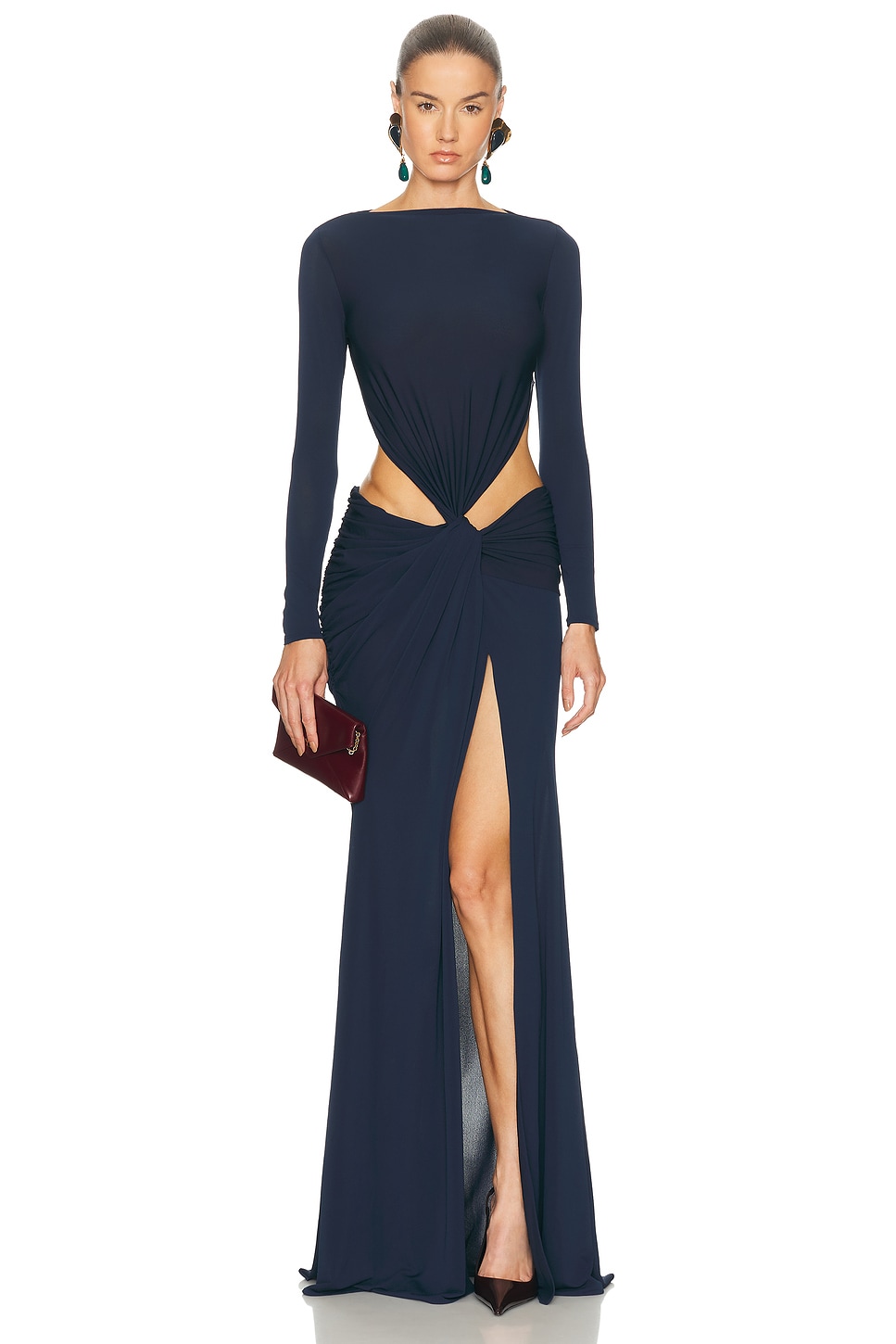 Image 1 of Alex Perry for FWRD Long Sleeve Twist Gown in Navy