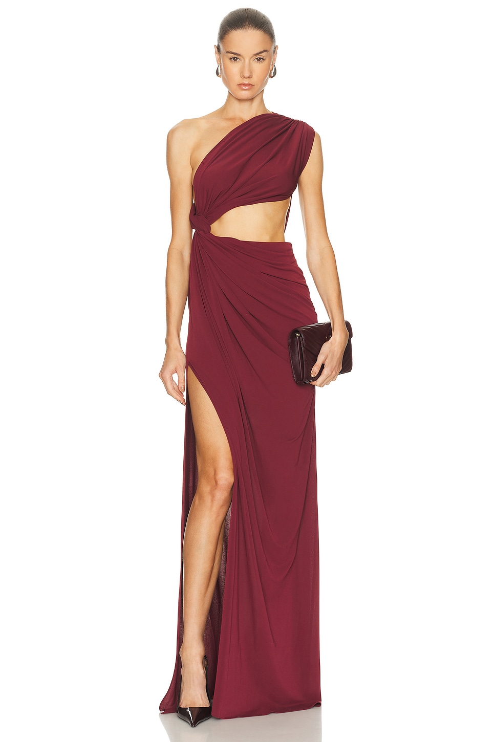 Image 1 of Alex Perry for FWRD One Shoulder Draped Gown in Burgundy