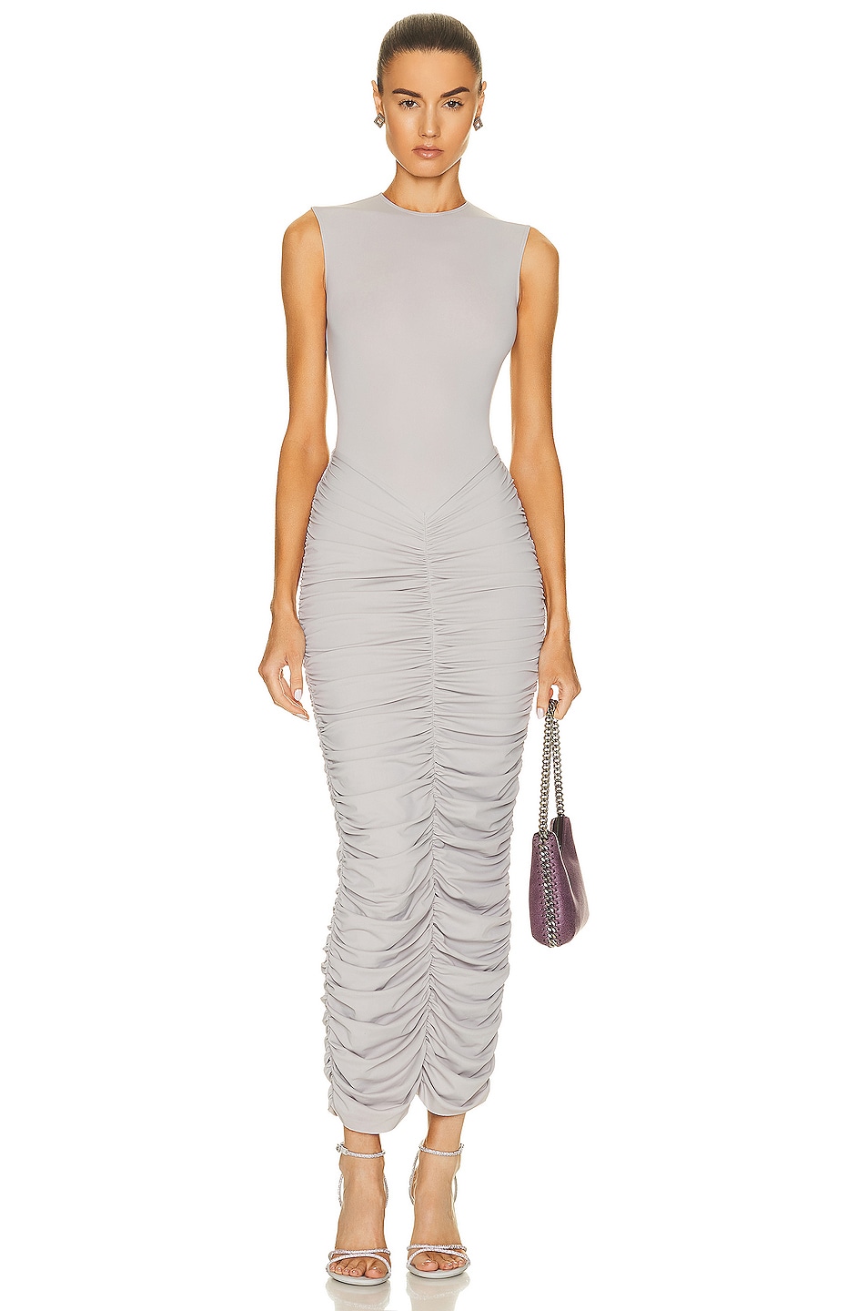 Image 1 of Alex Perry Broden Crew Neck Ruched Dress in Grey
