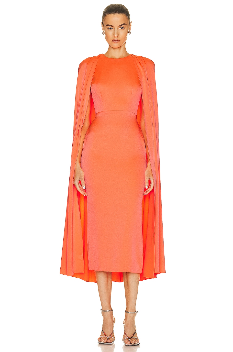 Image 1 of Alex Perry Beckett Crew Cape Dress in Coral