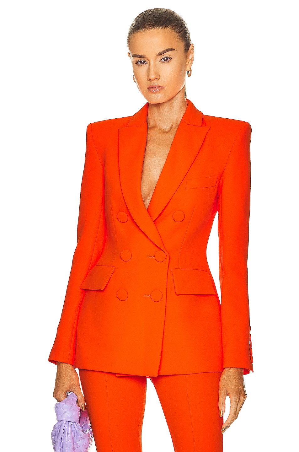 Image 1 of Alex Perry Landon Double Breast Fitted Blazer in Fluro Orange