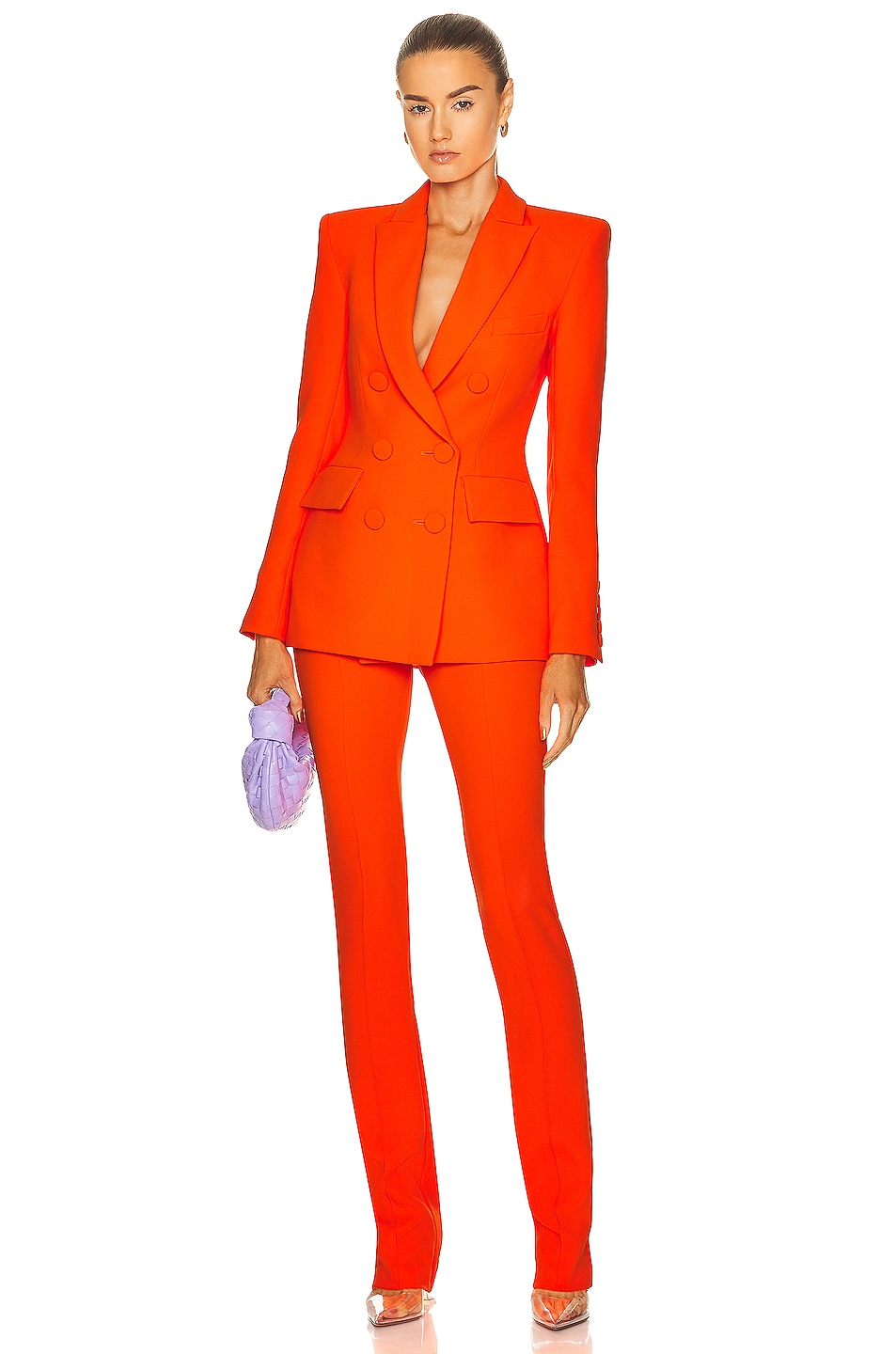 Alex Perry Landon Double Breast Fitted Blazer in Fluro Orange | FWRD