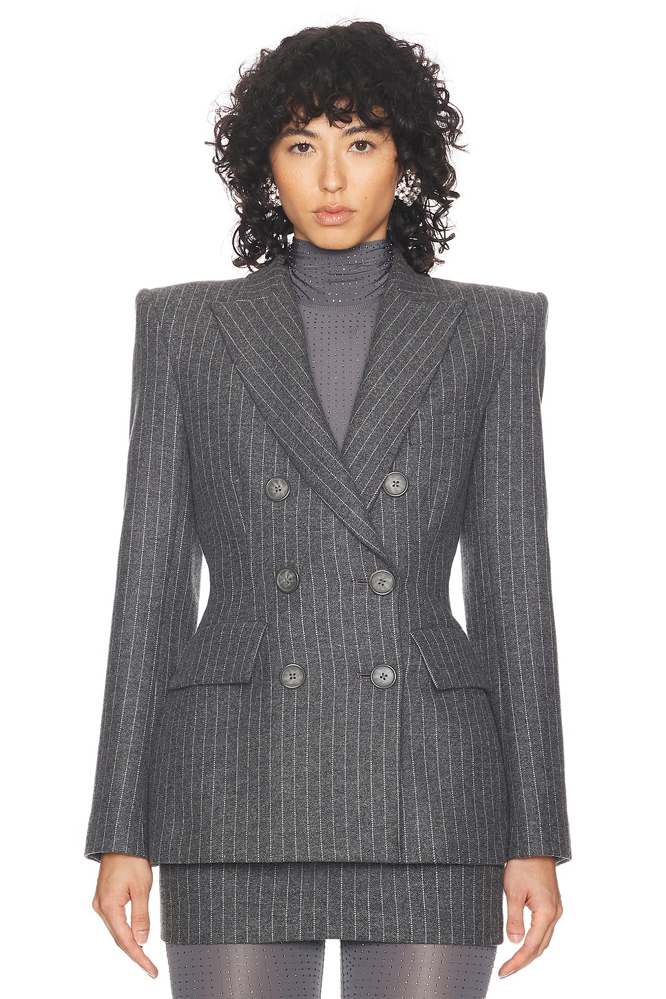 Image 1 of Alex Perry Double Breasted Fitted Blazer in Grey