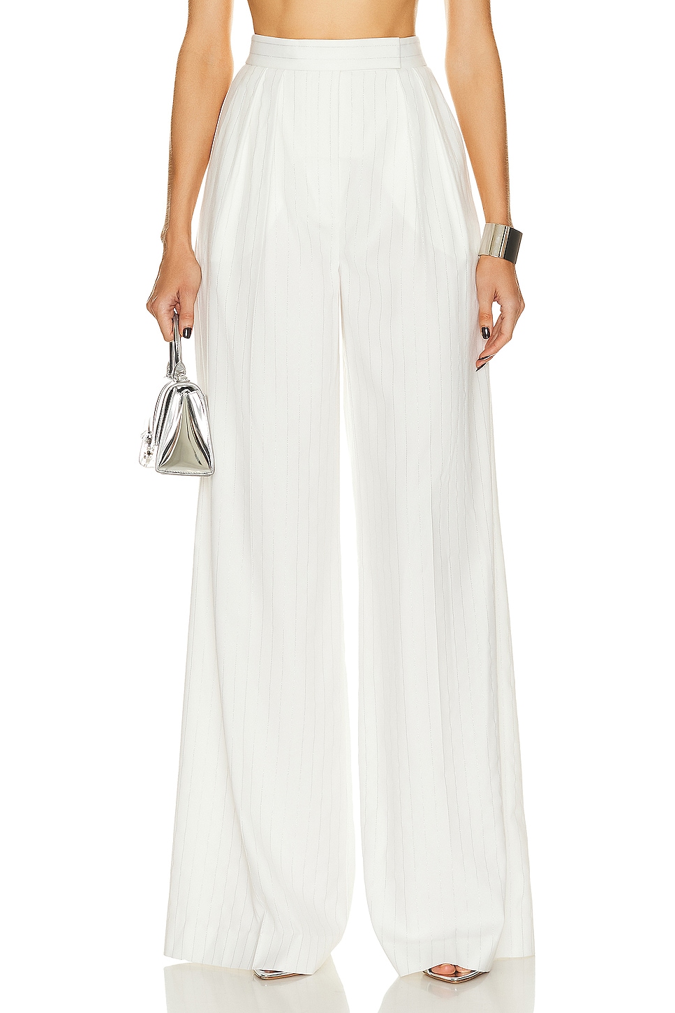 Image 1 of Alex Perry Pinstripe Pleat Wide Leg Trouser in White