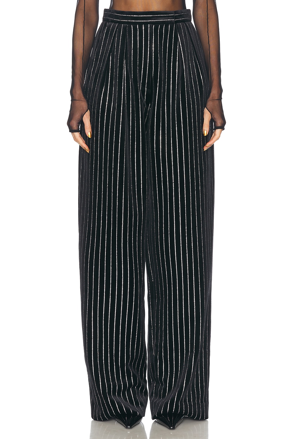 Image 1 of Alex Perry Crystal Velvet Tailored Trouser in Black