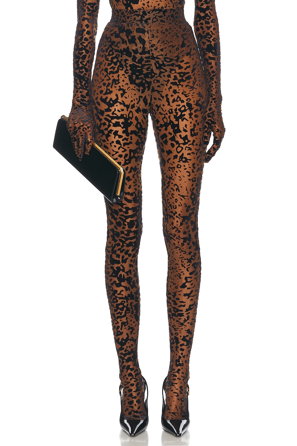 Image 1 of Alex Perry Leopard Burnout Mesh Stocking in Tobacco