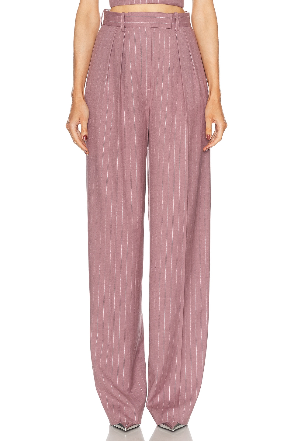 Image 1 of Alex Perry Lurex Pinstripe Tailored Trouser in Mauve