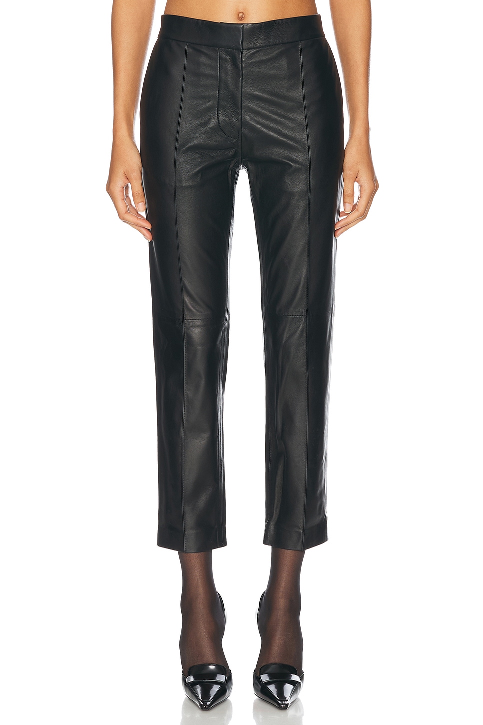 Image 1 of Alex Perry Leather Straight Crop Trouser in Black