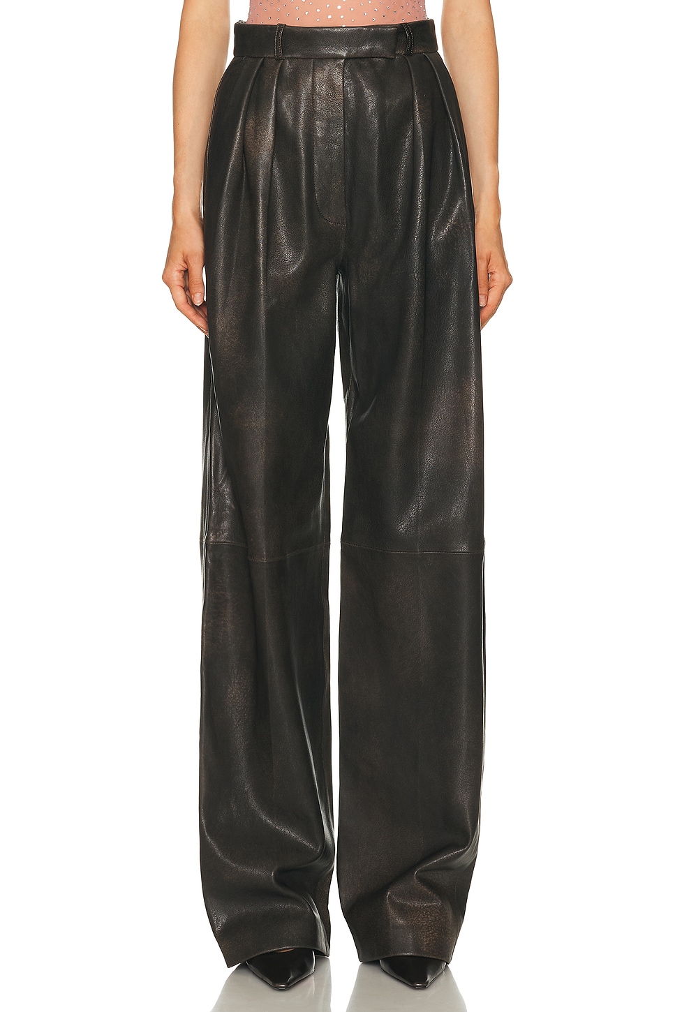 Image 1 of Alex Perry Tailored Leather Trouser in Dark Brown