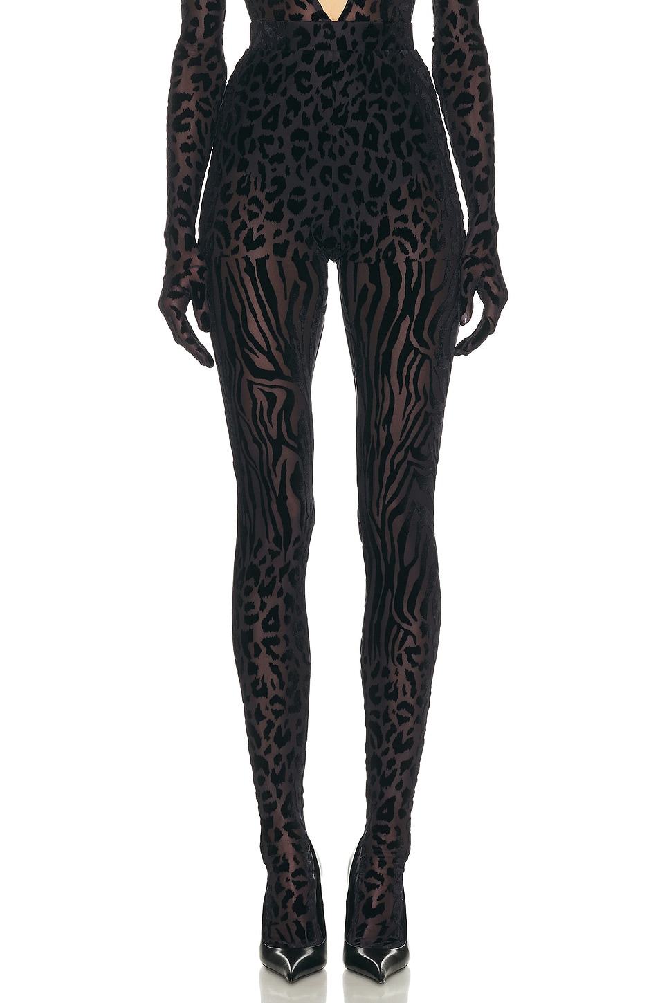 Image 1 of Alex Perry Animal Print Burnout Stocking in Black