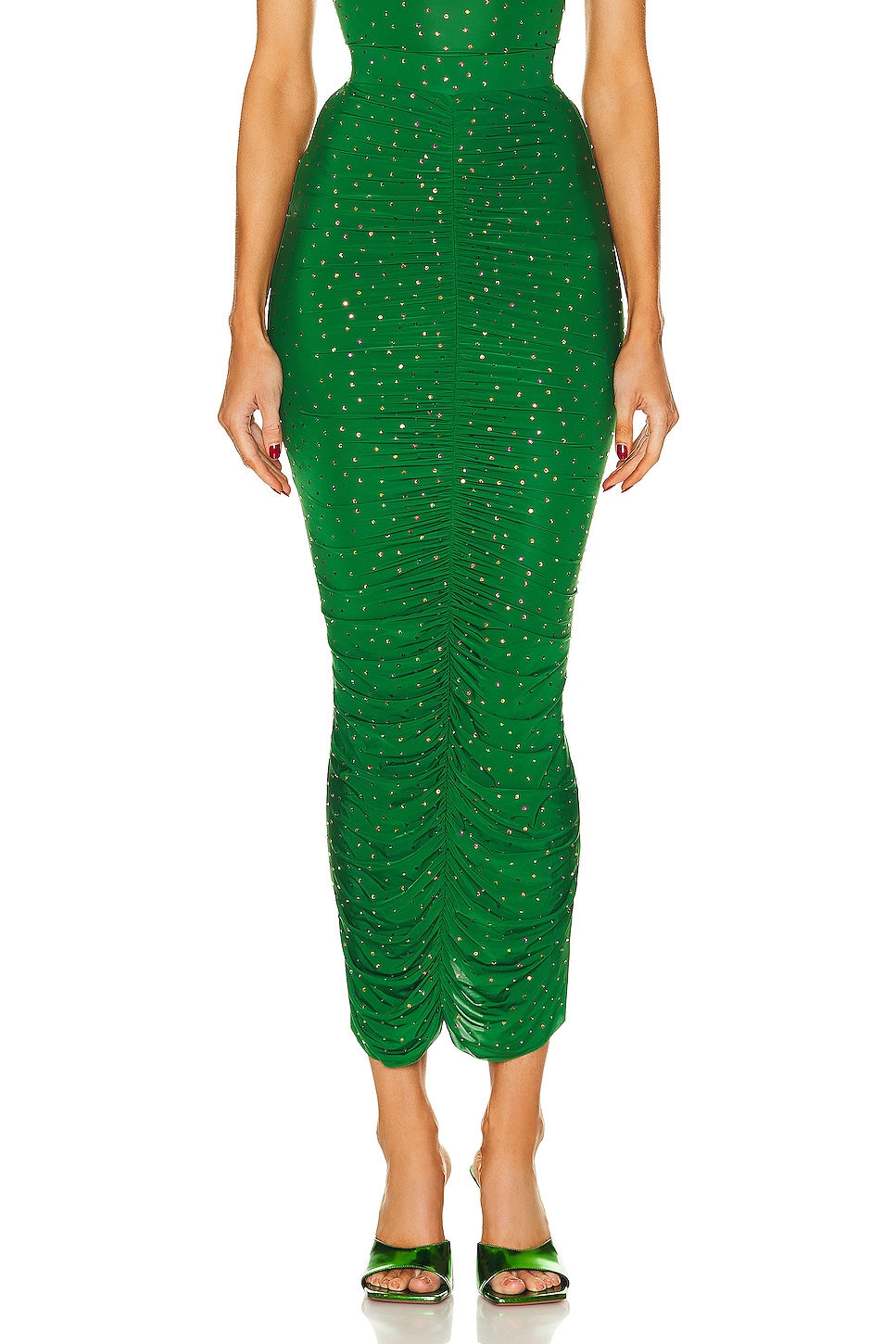 Image 1 of Alex Perry Ruched Crystal Skirt in Emerald