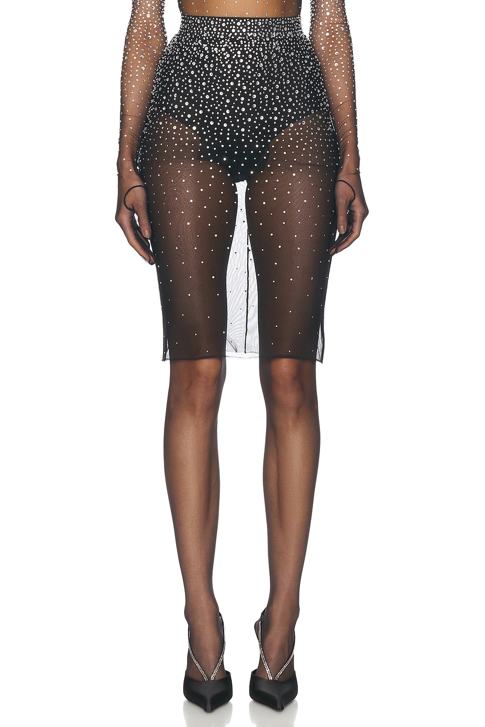 Image 1 of Alex Perry Crystal Mesh Midi Skirt in Black