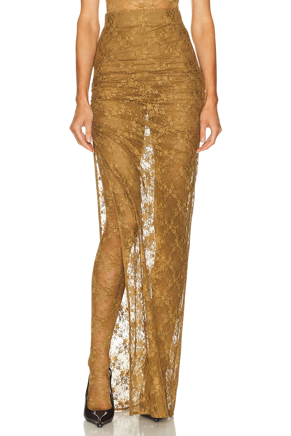 Image 1 of Alex Perry Tucked Column Skirt in Khaki