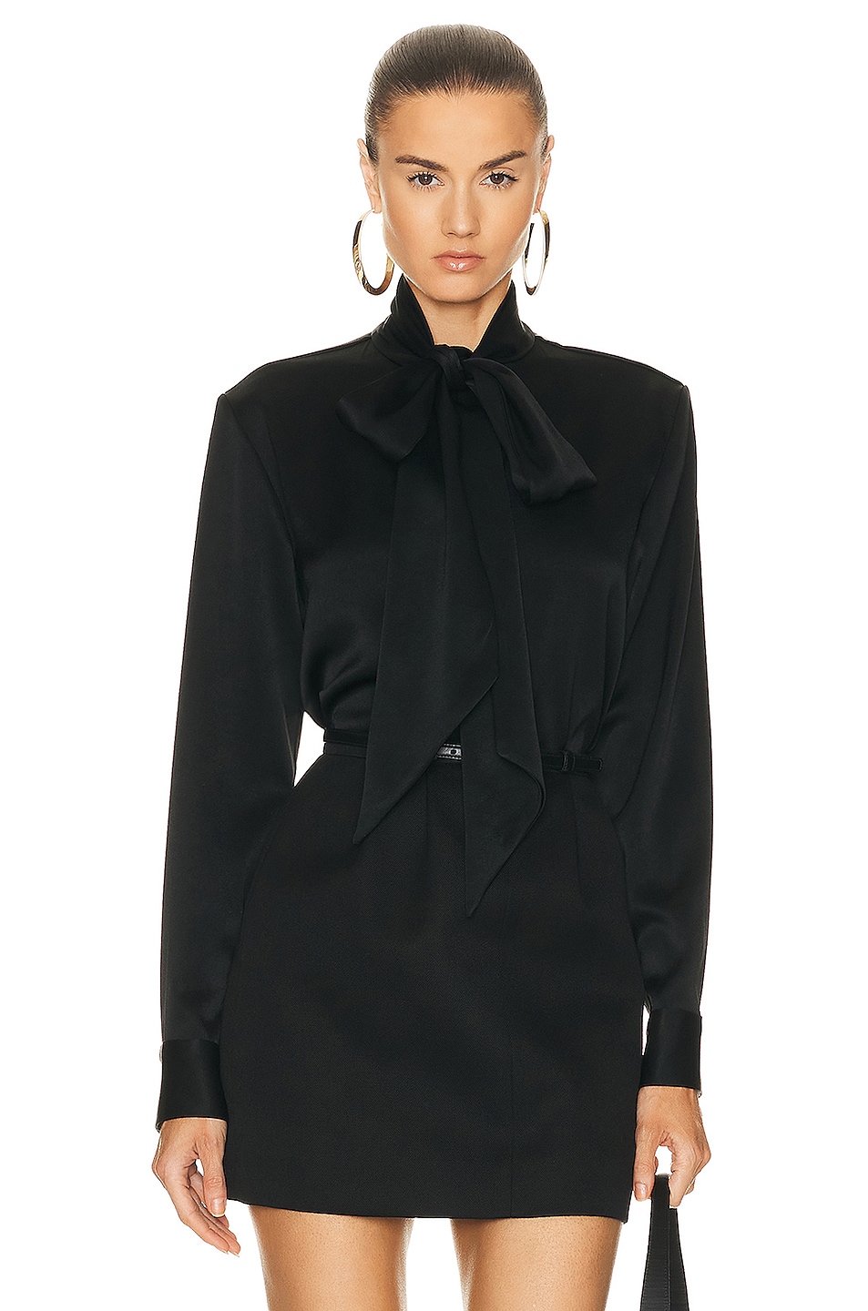 Image 1 of Alex Perry Fallon Bow Shirt in Black