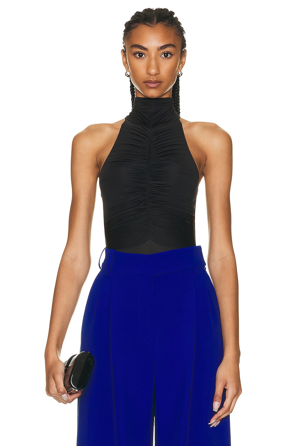 Image 1 of Alex Perry Aria Turtleneck Ruched Bodysuit in Black