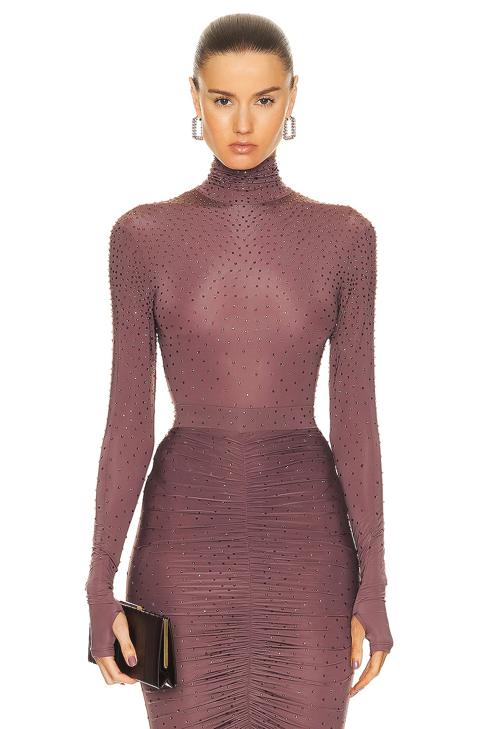 Image 1 of Alex Perry Turtleneck Long Sleeve Bodysuit in Taupe Rose