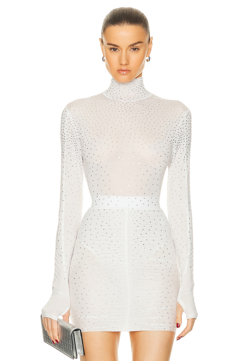 Image 1 of Alex Perry Turtleneck Long Sleeve Bodysuit in White