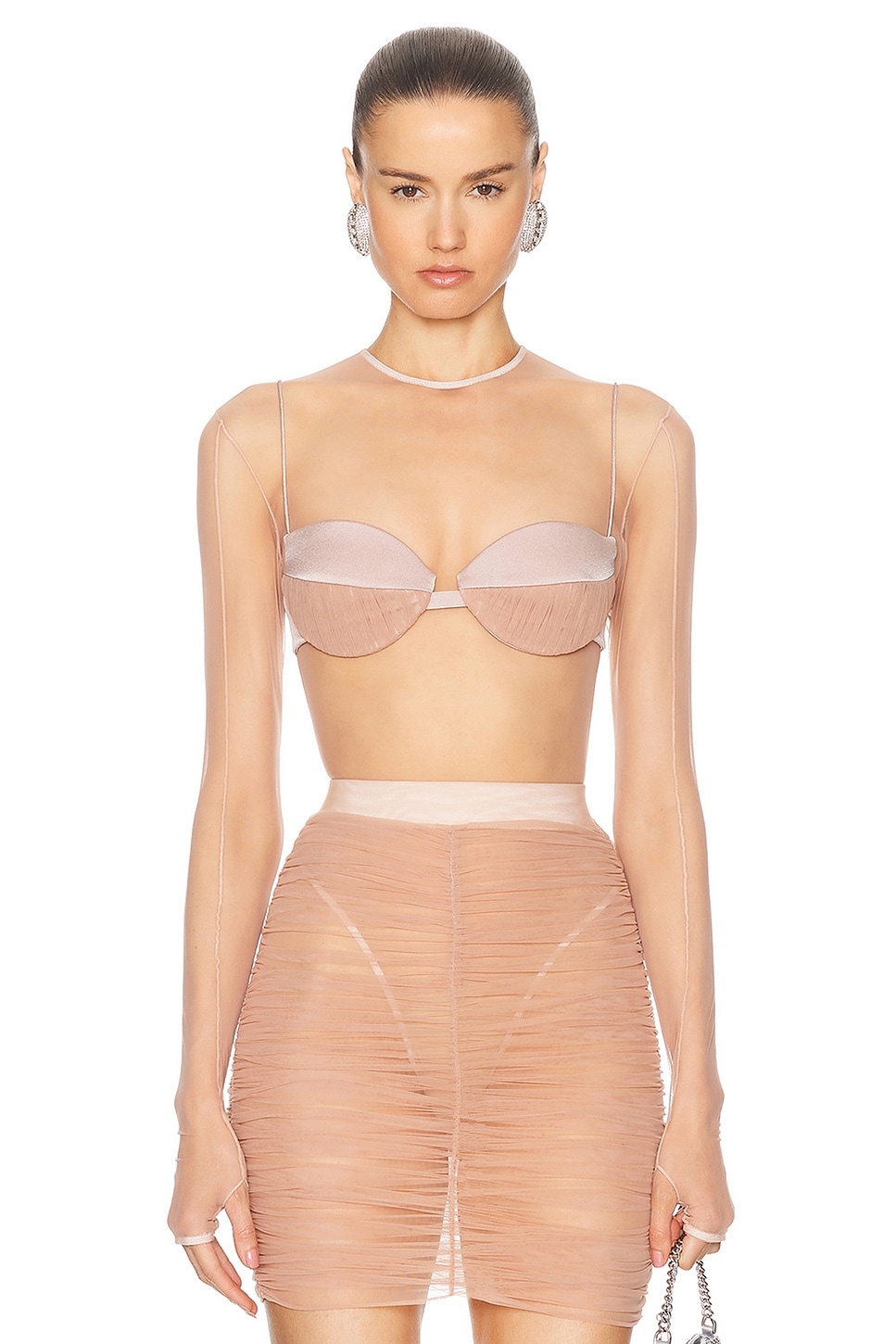 Image 1 of Alex Perry Sheer Mesh Bodysuit in Sepia