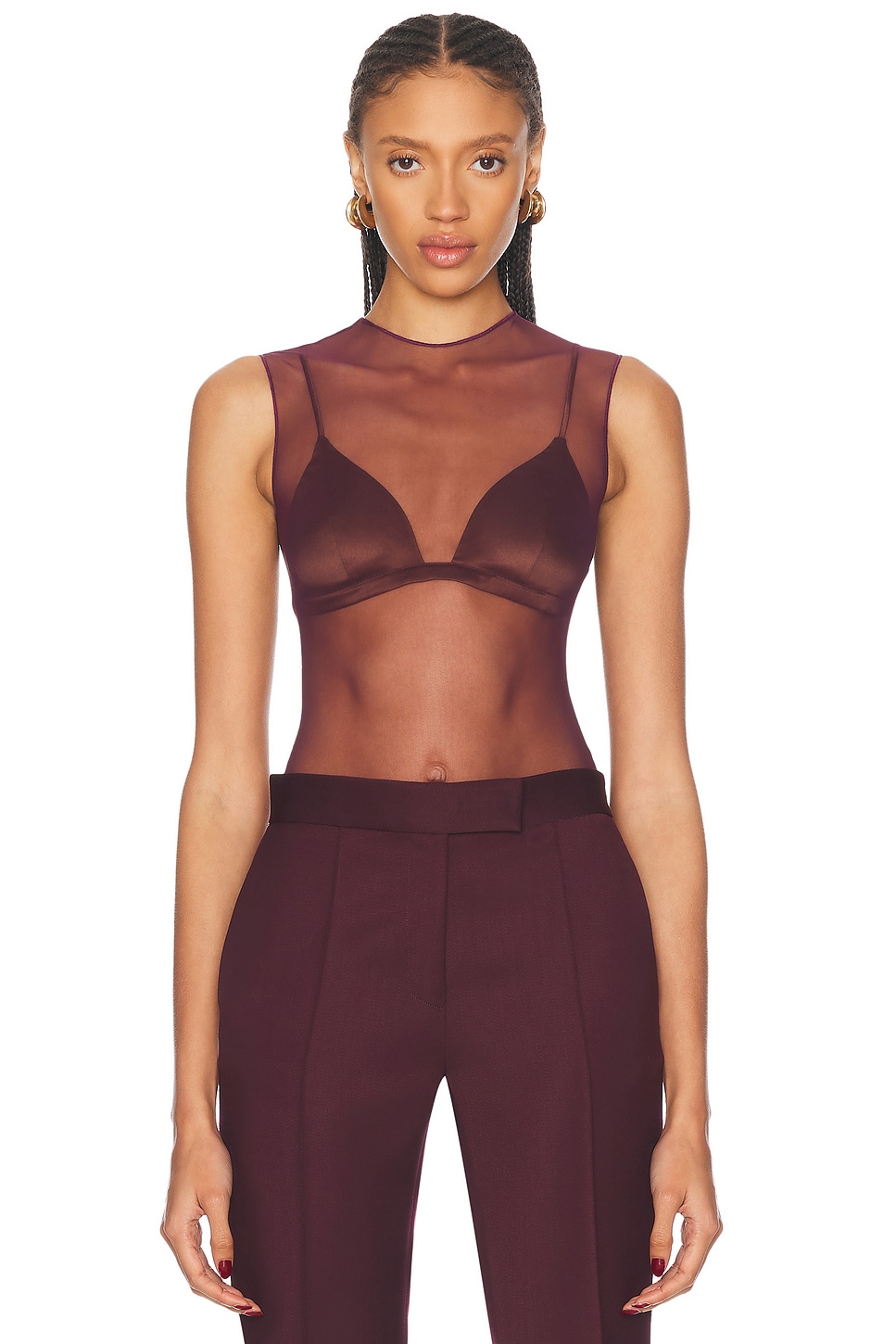 Image 1 of Alex Perry Fine Mesh Bodysuit in Wine