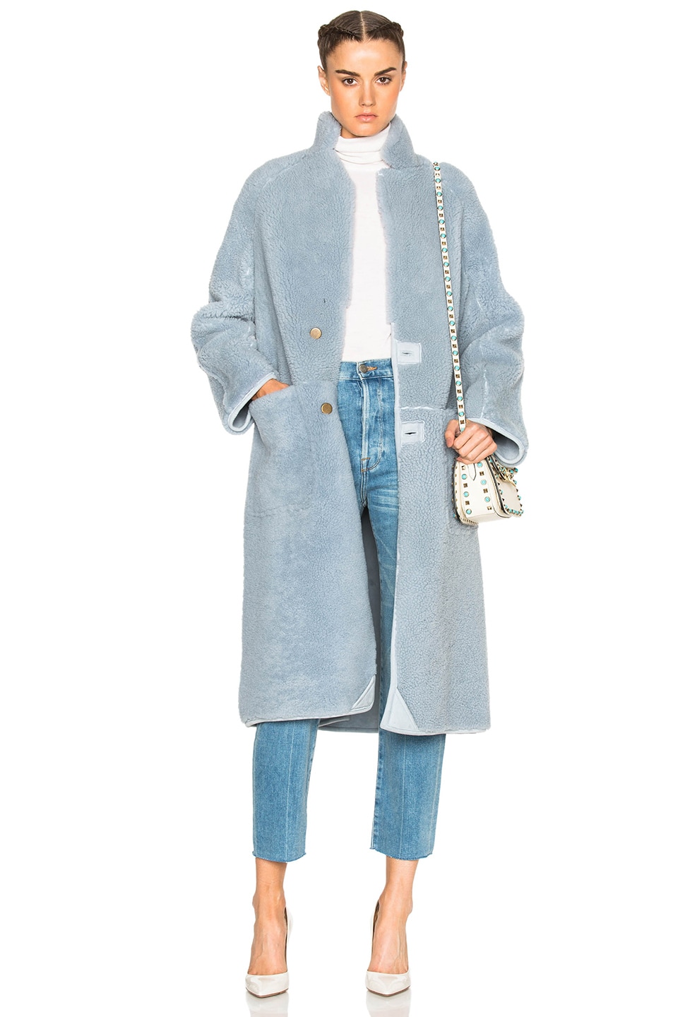 Image 1 of APIECE APART Las Nubes Sheep Shearling Coat in Stormy Blue