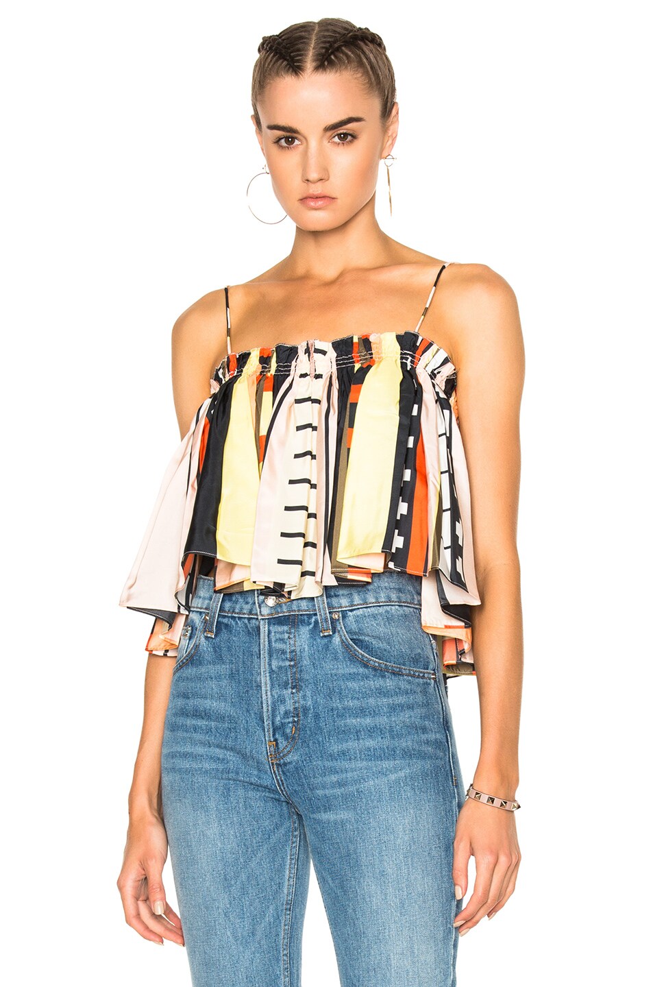 Image 1 of APIECE APART Sanna Cropped Camisole Top in Daylight Abstract Stripes