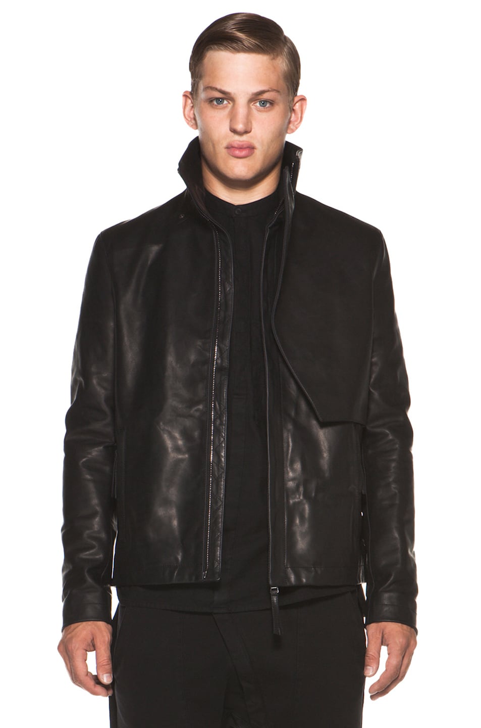 Alexandre Plokhov Funnel Neck Leather Jacket in Black FWRD